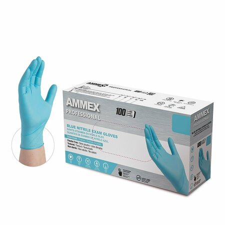 AMMEX AMMEX Pro, Nitrile Exam Gloves, 3 mil Palm, Nitrile, Powder-Free, M, 1000 PK, Blue APFN44100